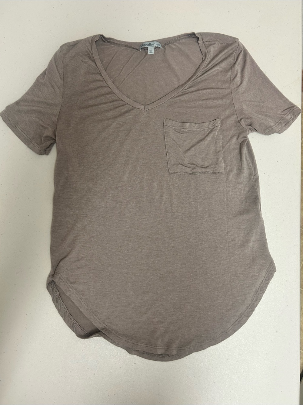 Charlotte Russe Taupe V-Neck Pocket Tee